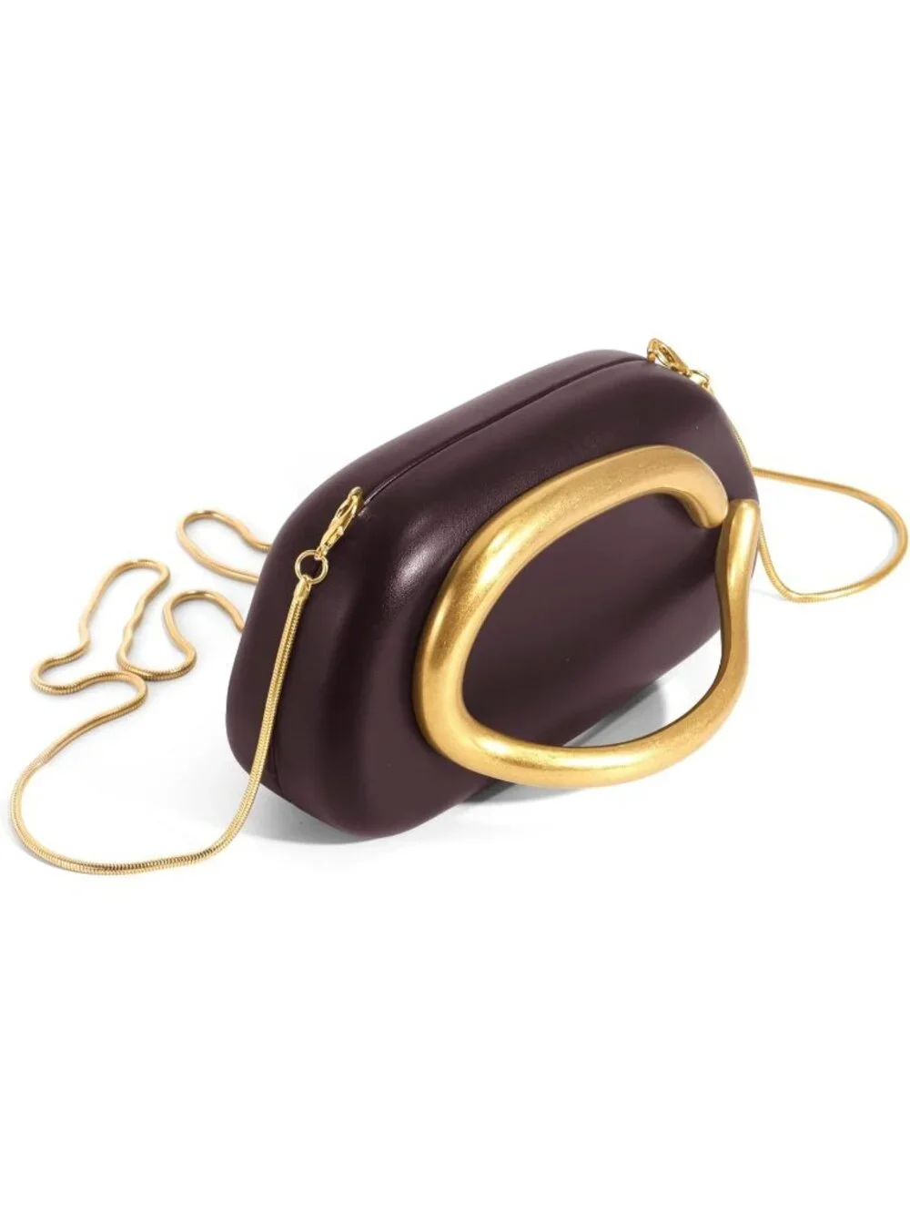 Women’s Leather Red Coffee Acrylic Shell Clutch Purse Gold Chain Evening Handbag